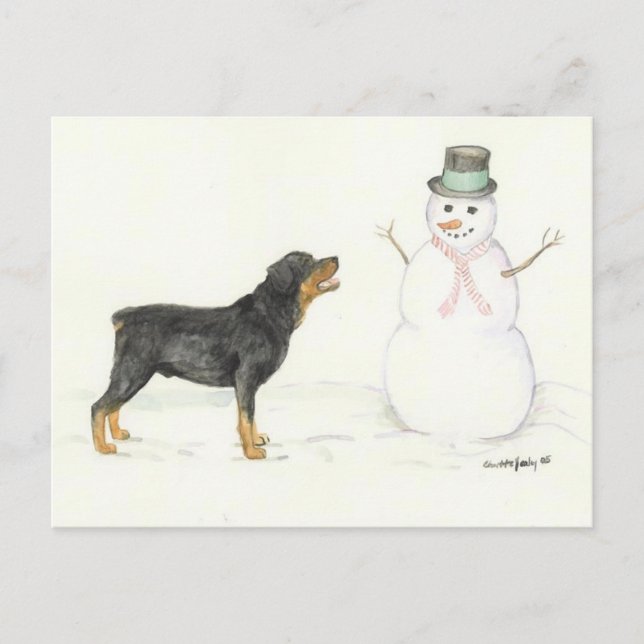 Postal de arte de Rottweiler y Snowman Dog (Anverso)
