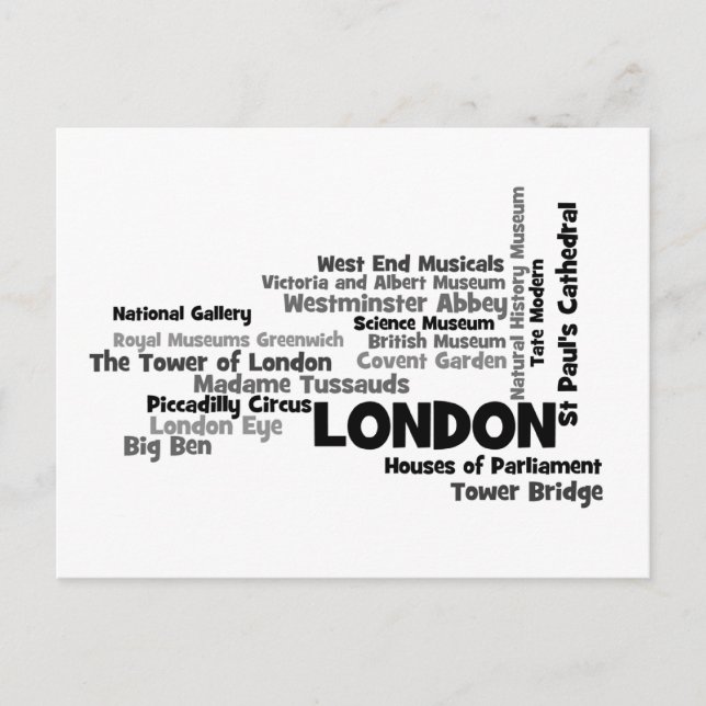Postal de arte de texto de Londres (Anverso)