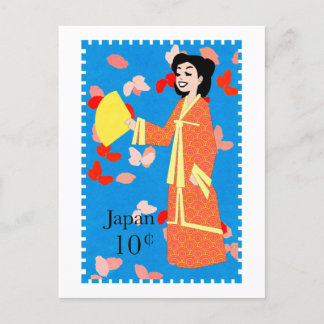 Postal de arte de timbre de Japón feliz Chica