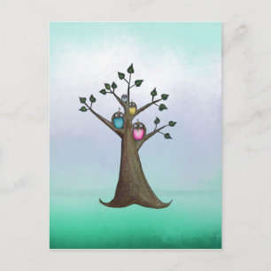 Postal de arte del árbol de búho