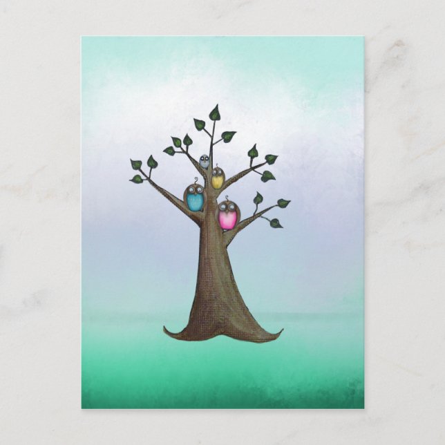 Postal de arte del árbol de búho (Anverso)