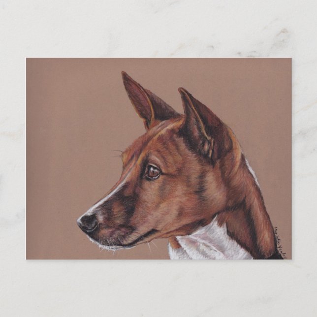 Postal de arte del lápiz de color de Basenji (Anverso)