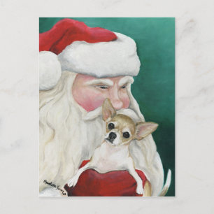 Postal de arte del perro "Chihuahua y Santa"