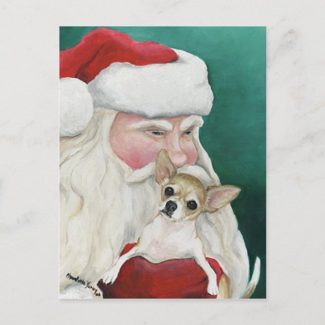 Postal de arte del perro "Chihuahua y Santa" (Anverso)