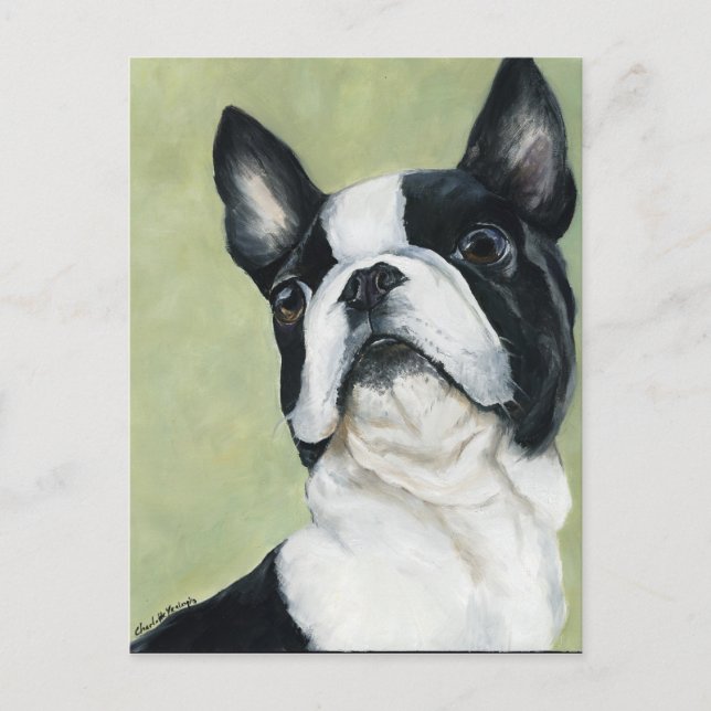 Postal de arte del perro original de Boston Terrie (Anverso)