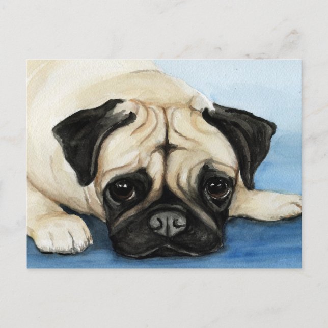 Postal de arte del perro original de pug (Anverso)
