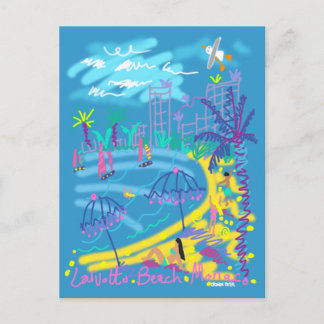 Postal de arte: Dibujo de verano de Larvotto Beach