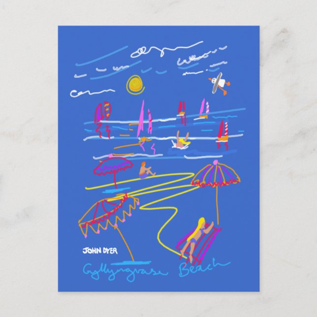 Postal de arte: Dibujo de Verano en Playa Gyllyngv (Anverso)