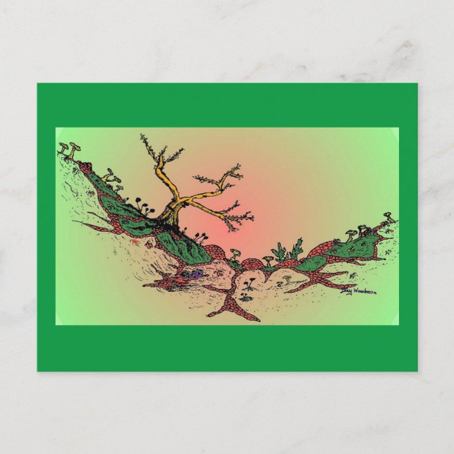Postal de arte diurno en Magic Valley - Verde, ros (Anverso)