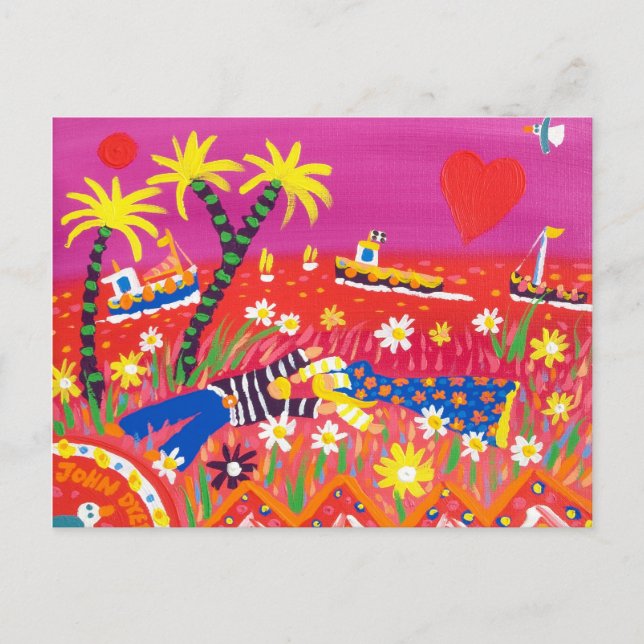Postal de arte: enamorados de Cornualles. San Vale (Anverso)