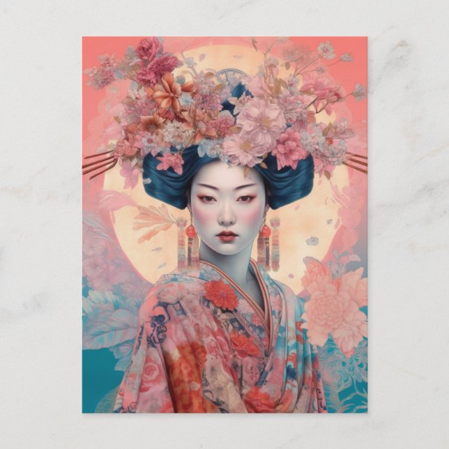 Postal de arte fantasmal de diosa japonesa (Anverso)