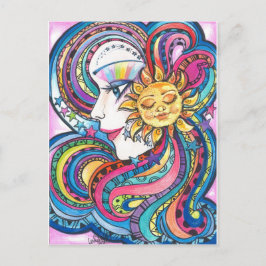 Postal de arte fantástico Chica arcoiris