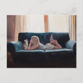 Postal de arte figurativo de conversación de gato