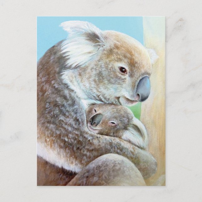 Postal de arte fino retrato de "El abrazo de Koala (Anverso)