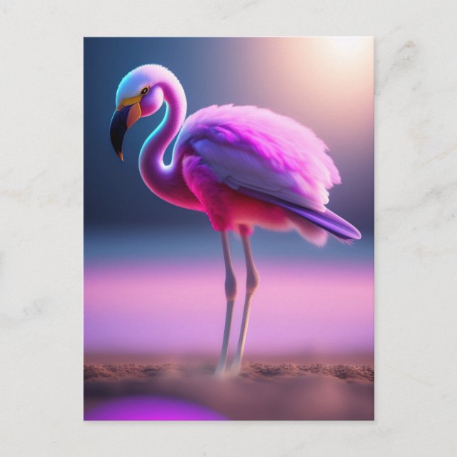 Postal de arte flamingo rosa (Anverso)
