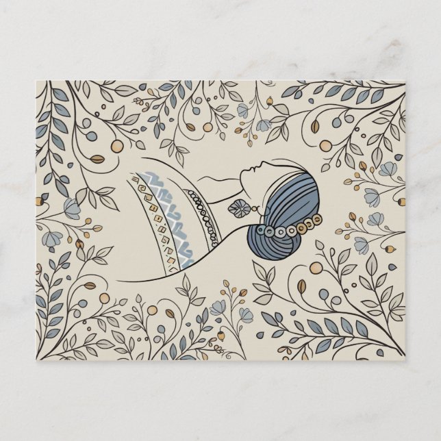 Postal de arte folclórico ucraniano - Floral vinta (Anverso)