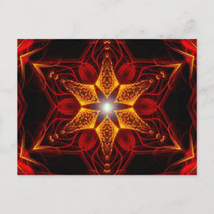 Postal de arte fractal estrella roja Golden Light