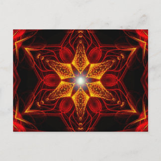 Postal de arte fractal estrella roja Golden Light