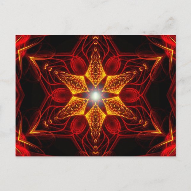 Postal de arte fractal estrella roja Golden Light (Anverso)