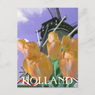 Postal de arte holandés Tulip Windmill