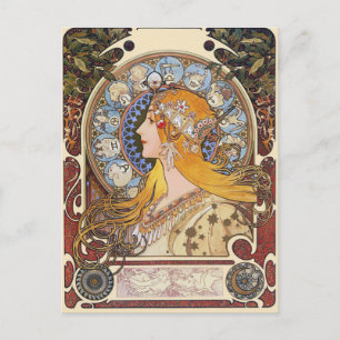 Postal de arte nouveau mucha - Zodiac - La Plume