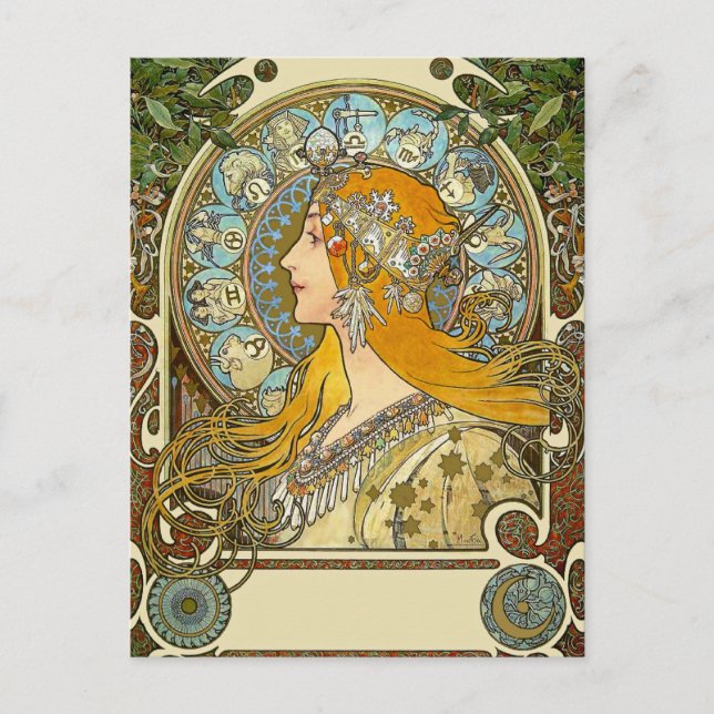 Postal de arte nouveau mucha - Zodiac - La Plume (Anverso)