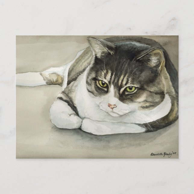 Postal de arte original de gato de Tabby (Anverso)