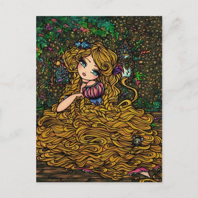 Postal de arte original de Rapunzel Storybook Prin (Anverso)