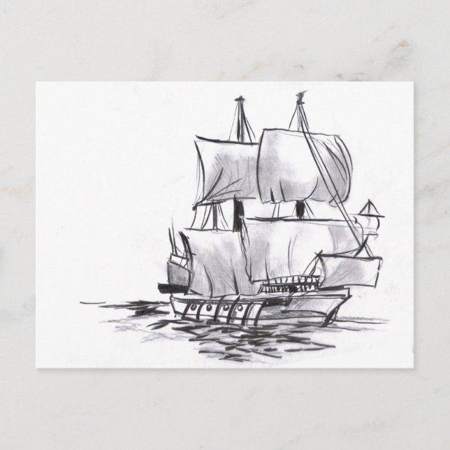 Postal de arte para barcos antiguos de Galleon (Anverso)