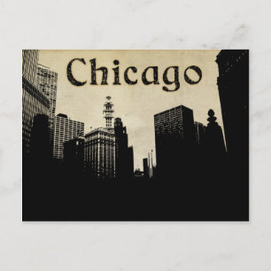 Postal de arte para el Skyline de Chicago Retro