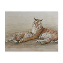 Postal de arte para tigre y gato