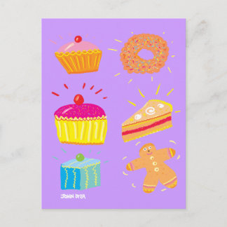 Postal de arte: pasteles, papas y pan de jengibre