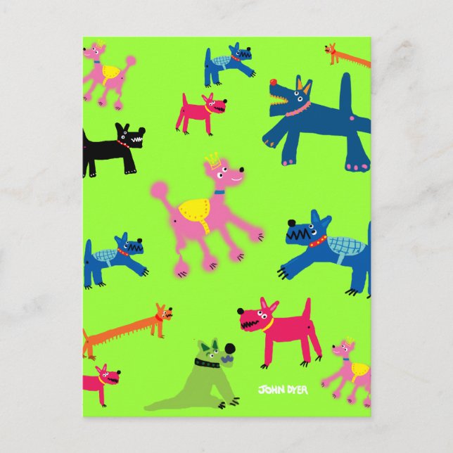 Postal de arte: Perros locos (Anverso)