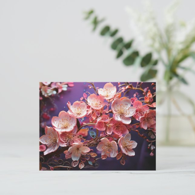 Postal de arte Quilly Cherry Blossom - Púrpura (Anverso de pie)