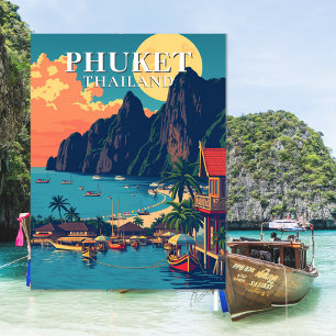 Postal de arte retro de Phuket Thailand Beach
