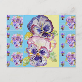 Postal de arte Shabby Chic Pansy Pastel Blue Strip