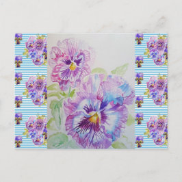 Postal de arte Shabby Chic Pansy Pastel Blue Strip