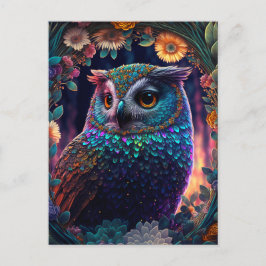 Postal de arte Vivid Rainbow Owl