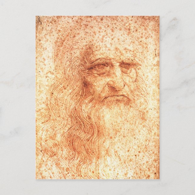 Postal de autoretrato de Red Chalk Leonardo da Vin (Anverso)