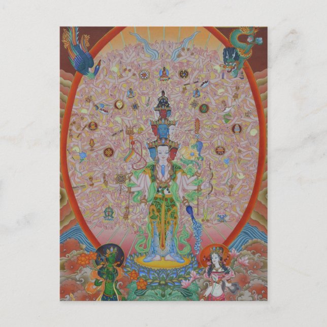 Postal de Avalokiteshvara con mil armas (Anverso)
