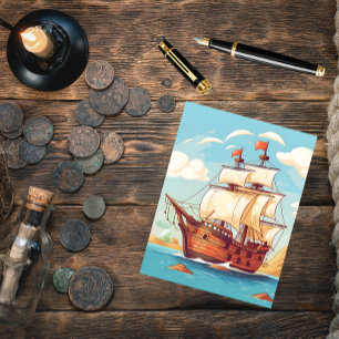 Postal de aventuras para barcos piratas vintage