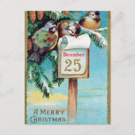 postal de aves navideñas vintage