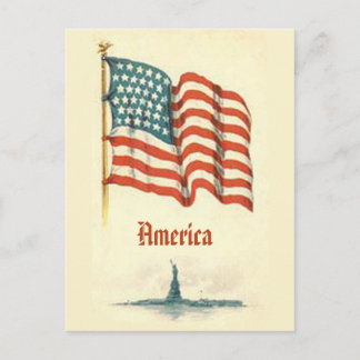 Postal de bandera estadounidense vintage