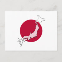 Postal de bandera japonesa con sol naciente