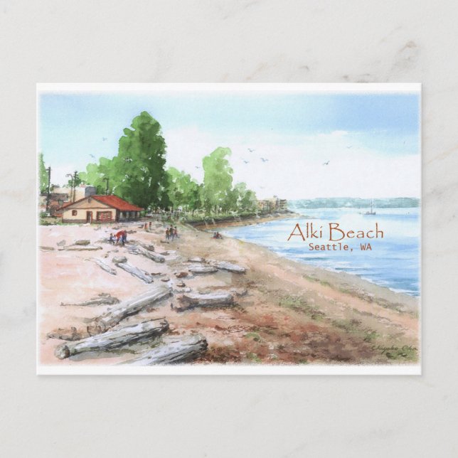 Postal de Baño de Playa Alki (Anverso)