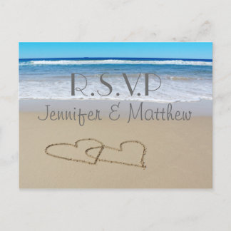 Postal de Beach Love Hearts boda "rsvp"