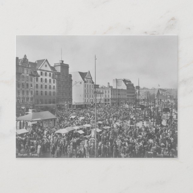 Postal de Bergen Torvet Vintage (Anverso)