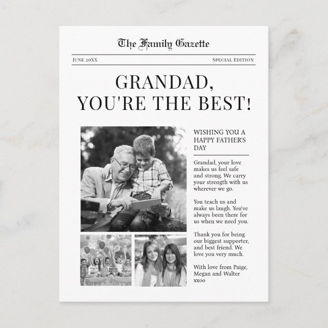 Postal de bienvenida del Día del Padre del periódi (Anverso)