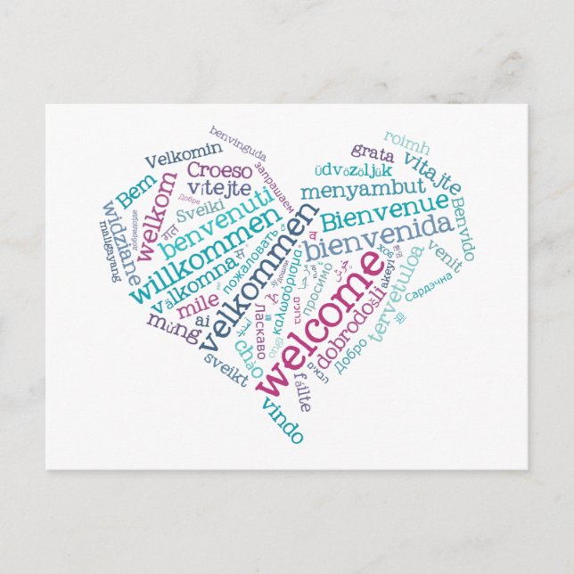 Postal de bienvenida (muchos idiomas) (Anverso)