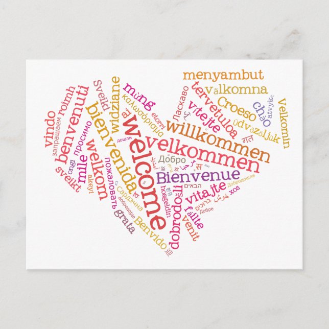 Postal de bienvenida (muchos idiomas) (Anverso)